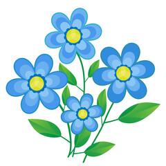 Blue paper flowers arranged on white paper