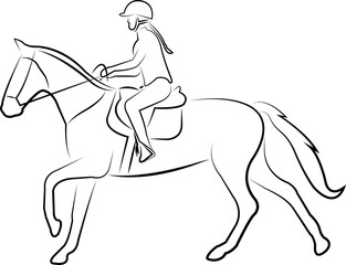 horse riding line art -  vector