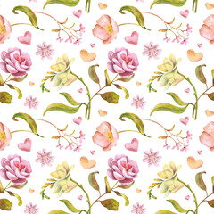 watercolor floral flowers seamless pattern