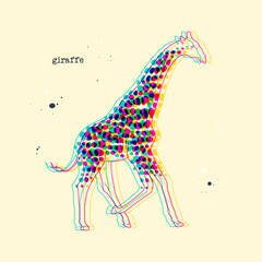 Spotted giraffe. Stereoscopic wild animal. Abstract colorful stain