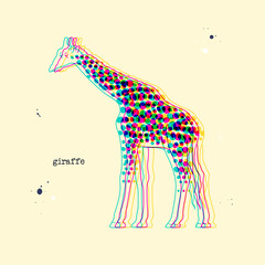 Spotted giraffe. Stereoscopic wild animal. Abstract colorful stain