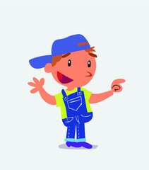  cartoon character of little boy on jeans smiling while pointing.