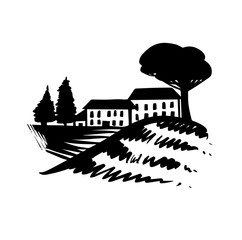 Vineyard icon logo hand drawn wine farm on white background
