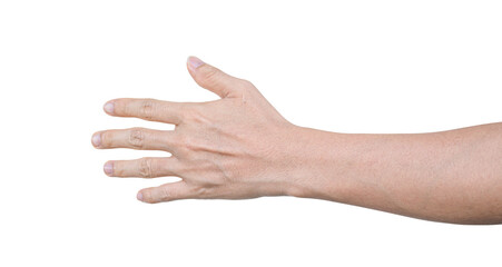 Asian man palm hand isolated on white background with clipping path.
