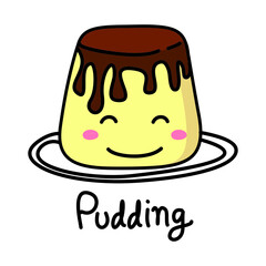 Cute pudding mascot character. cartoon vector isolated on a white background.
pudding logo in doodle style