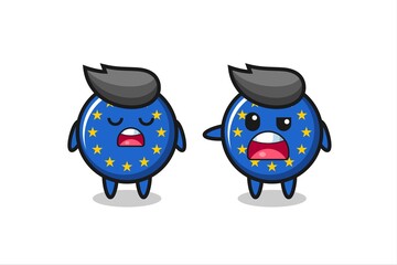 illustration of the argue between two cute europe flag badge characters