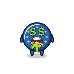 europe flag badge character with an expression of crazy about money