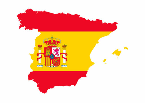 Flag inside map of Spain on white background