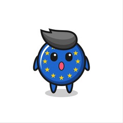 the amazed expression of the europe flag badge cartoon