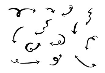 doodle design elements. hand drawn arrows isolated on white background. Vector illustration.