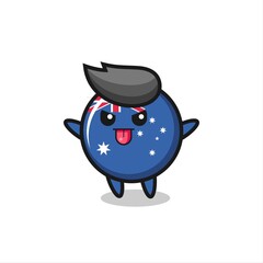 naughty australia flag badge character in mocking pose