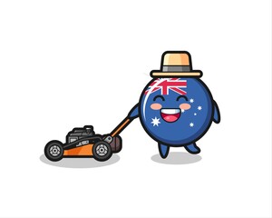 Fototapeta premium illustration of the australia flag badge character using lawn mower