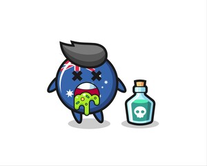 illustration of an australia flag badge character vomiting due to poisoning