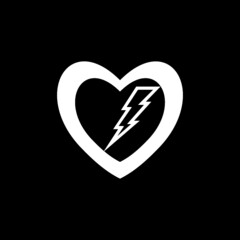 Heart with a lightning icon isolated on dark background