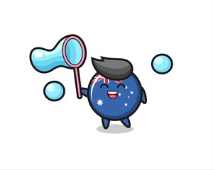 happy australia flag badge cartoon playing soap bubble