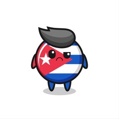 the mascot of the cuba flag badge with sceptical face