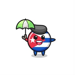 cute cuba flag badge illustration holding an umbrella