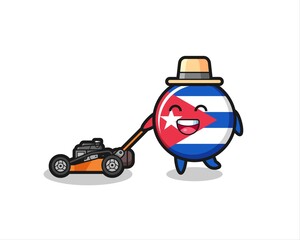 illustration of the cuba flag badge character using lawn mower