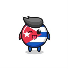 cute cuba flag badge character in sweet expression while sticking out her tongue