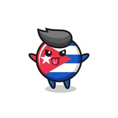naughty cuba flag badge character in mocking pose