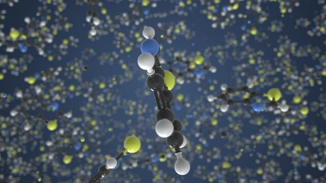 Benzothiazole molecule, conceptual molecular model. Scientific looping 3d animation