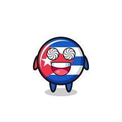 cute cuba flag badge character with hypnotized eyes