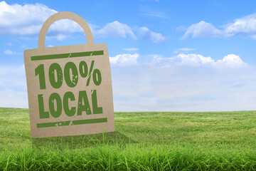 Acheter bio et local, magasin producteur, circuit court et produits locaux, sac en papier kraft...