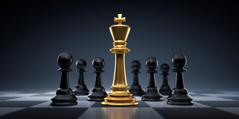 Black pawns and golden chess king - Business leader concept - Strategy planning and competition	 - obrazy, fototapety, plakaty