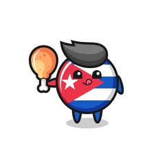 cuba flag badge cute mascot is eating a fried chicken