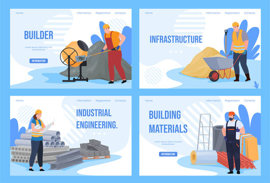 Collection construction landing page user interface vector flat building industrial engineering