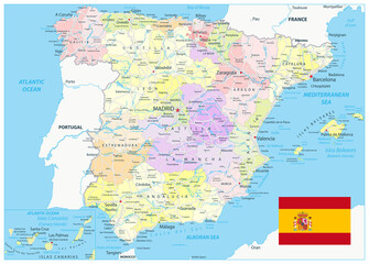 Spain Administrative Divisions Map and Roads