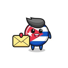 Fototapeta premium cartoon illustration of cuba flag badge holding a yellow letter