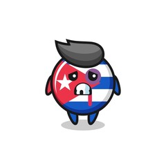 injured cuba flag badge character with a bruised face