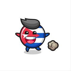 the happy cuba flag badge cartoon with running pose
