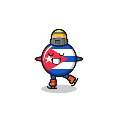 Obraz premium cuba flag badge cartoon as an ice skating player doing perform