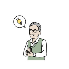 高齢者　年配の男性　思い出す　アイデア　なるほど　イラスト素材