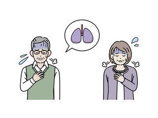 高齢者　年配　男女　肺炎　喘息　呼吸が苦しい　イラスト素材