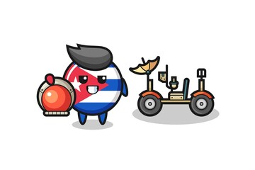 the cute cuba flag badge as astronaut with a lunar rover