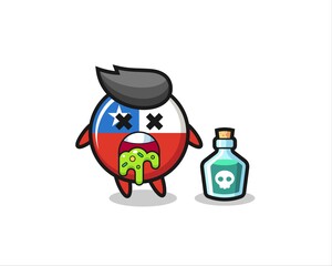 illustration of an chile flag badge character vomiting due to poisoning