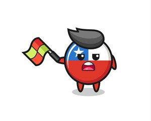 chile flag badge cartoon as the line judge hold the flag up at a 45 degree angle