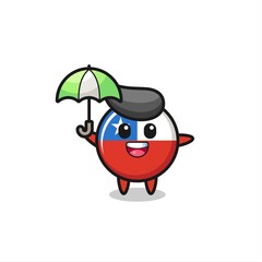 cute chile flag badge illustration holding an umbrella