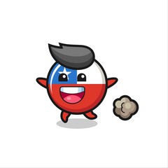 the happy chile flag badge cartoon with running pose