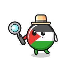 palestine flag badge detective character is analyzing a case