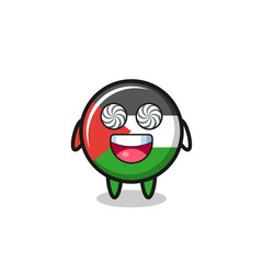 cute palestine flag badge character with hypnotized eyes