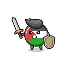 cute palestine flag badge soldier fighting with sword and shield