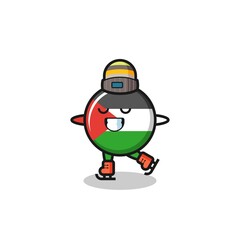 Obraz premium palestine flag badge cartoon as an ice skating player doing perform