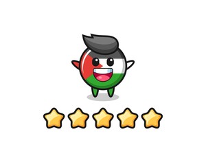 the illustration of customer best rating, palestine flag badge cute character with 5 stars