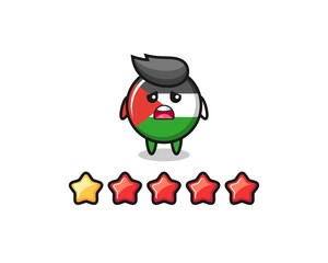 the illustration of customer bad rating, palestine flag badge cute character with 1 star