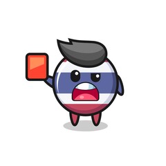 Obraz premium thailand flag badge cute mascot as referee giving a red card