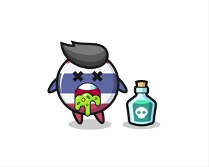 illustration of an thailand flag badge character vomiting due to poisoning